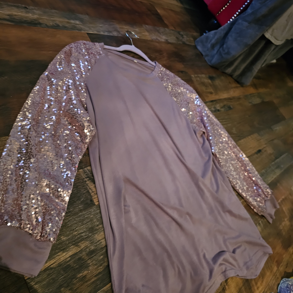 Sequin Sleeve Top in Mauve